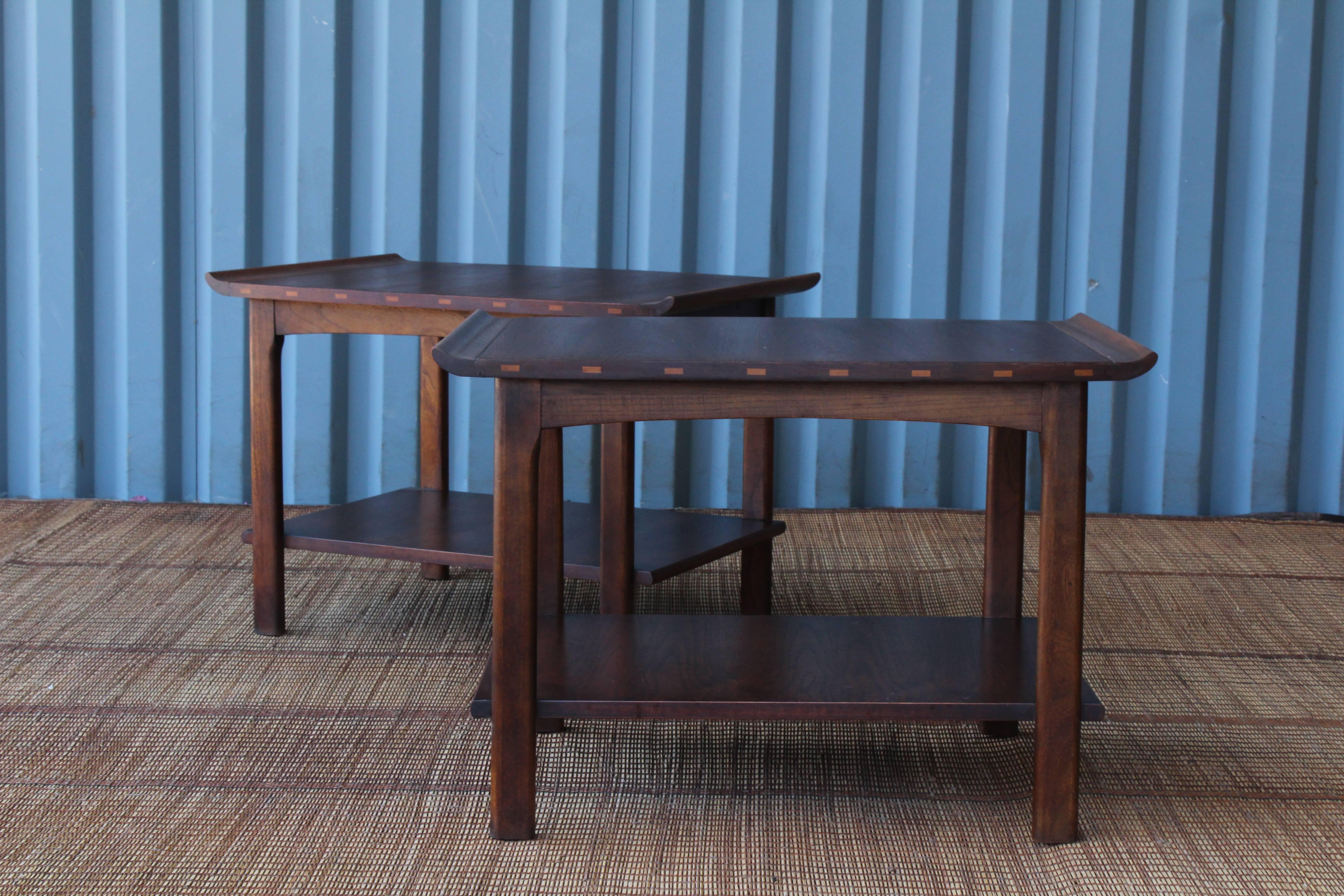 American Pair of Walnut End Tables by Lane, 1960s
