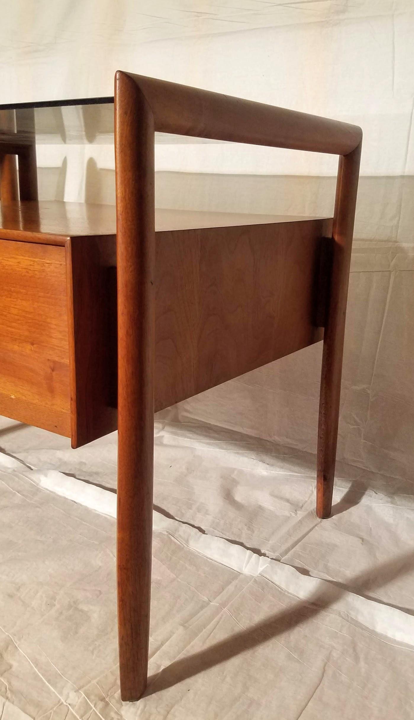 Chamfered Pair of Walnut End Tables  Parallel Line for Drexel, 1960s