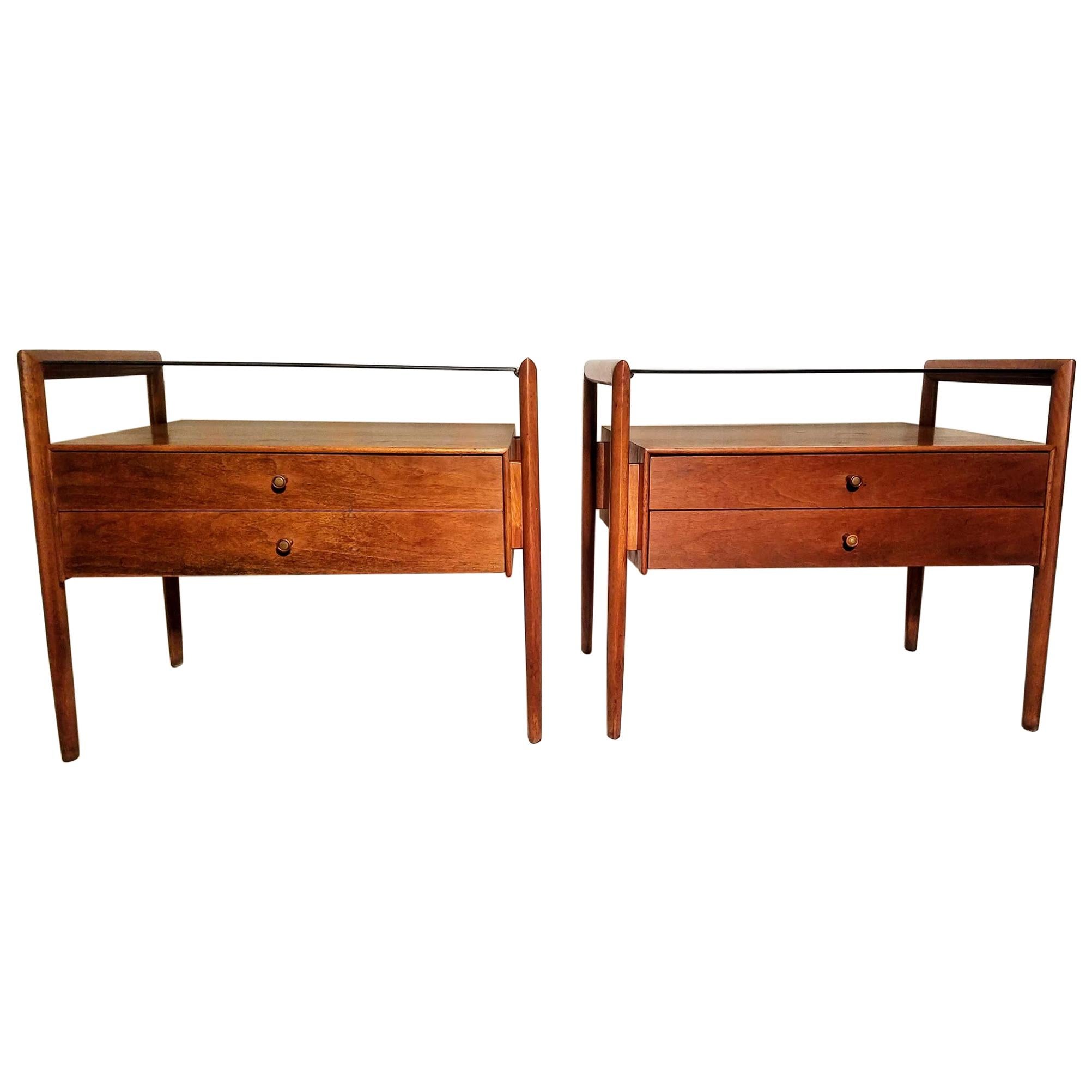 Pair of Walnut End Tables  Parallel Line for Drexel, 1960s