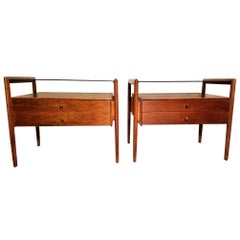 Vintage Pair of Walnut End Tables  Parallel Line for Drexel, 1960s