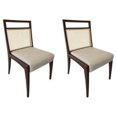 Pair of Walnut Finish Dining Chairs with Cane Back, Oatmeal Fabric – Sotto Line