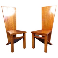 Pair of Walnut Finish Wooden Slab Chairs