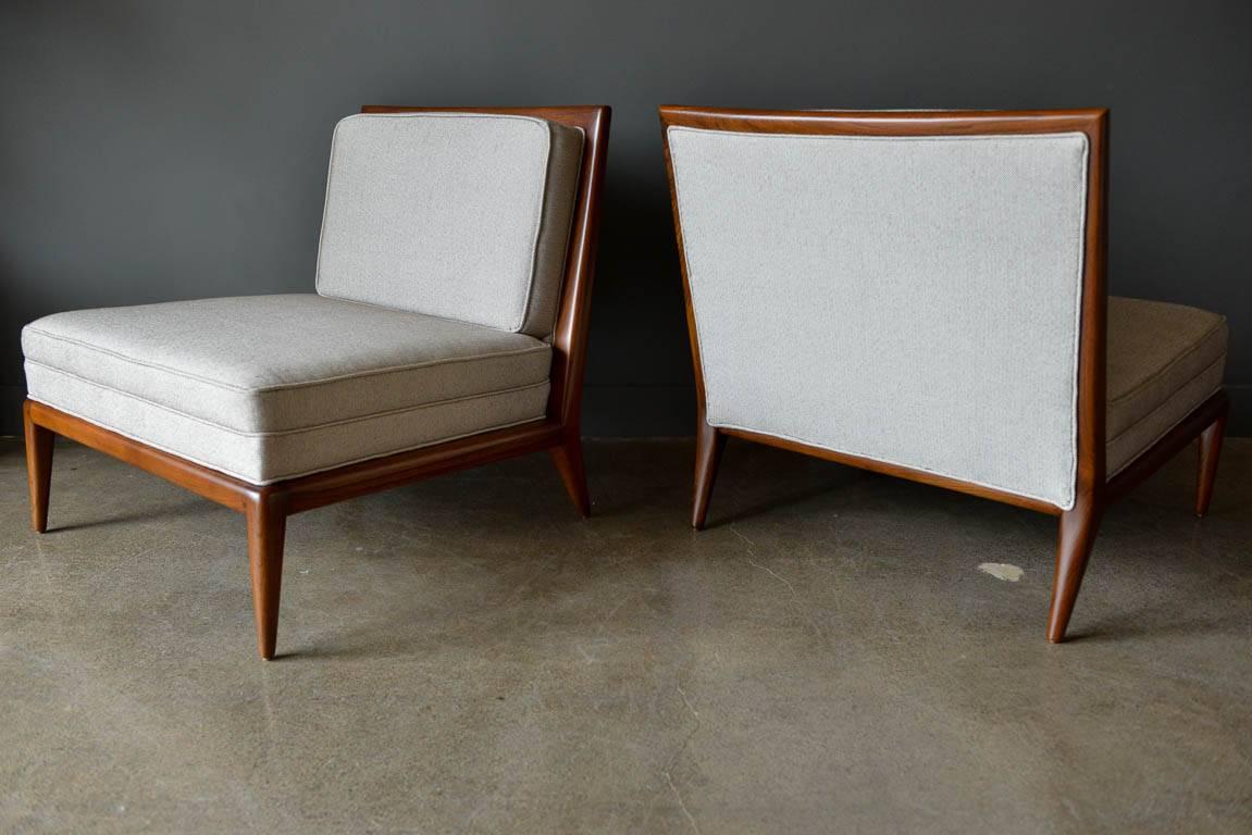 American Pair of Walnut Frame Slipper Chairs, circa 1965