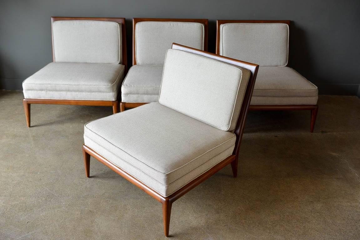 Mid-20th Century Pair of Walnut Frame Slipper Chairs, circa 1965