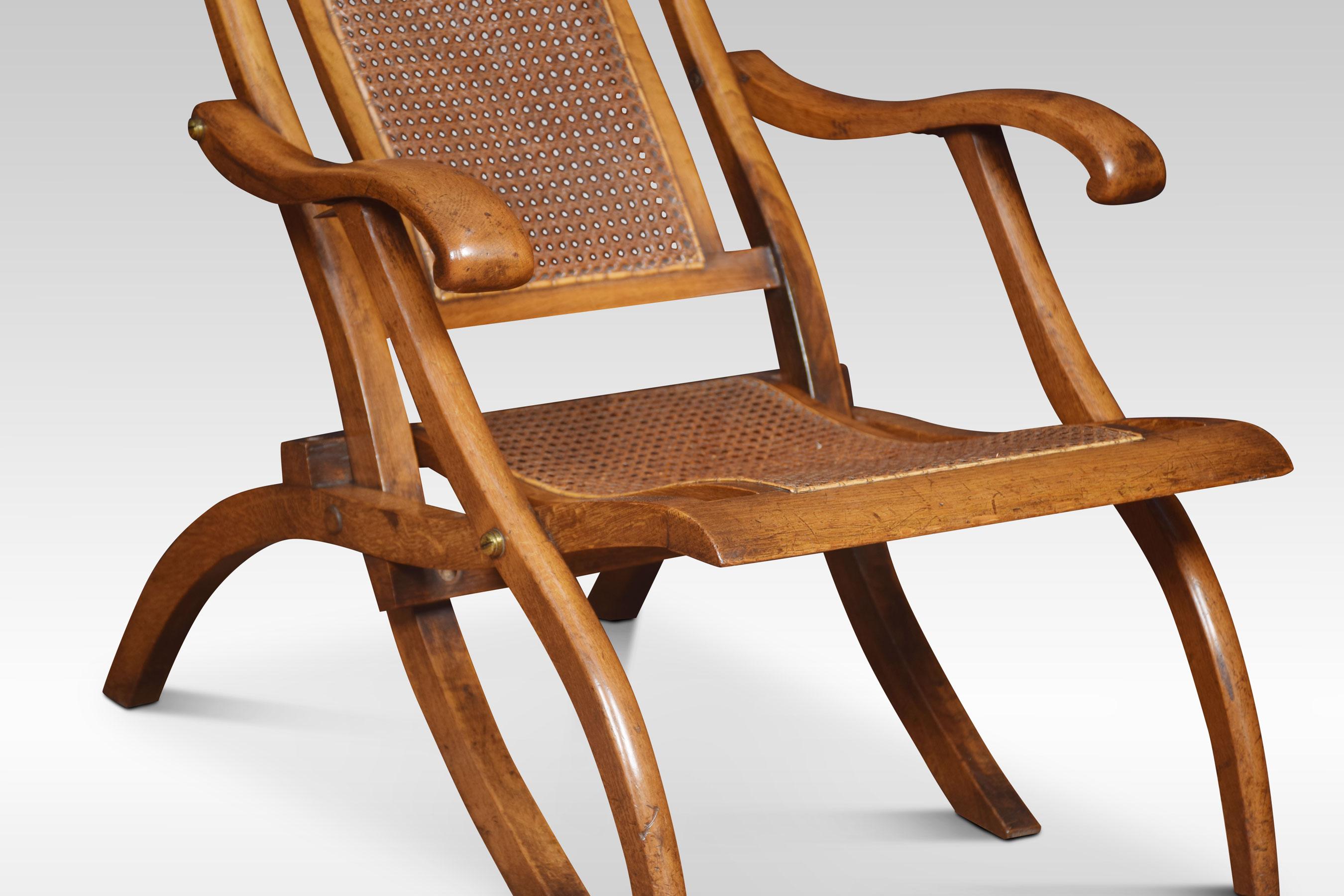 British Pair of Walnut Framed Folding Steamer Deck Chairs