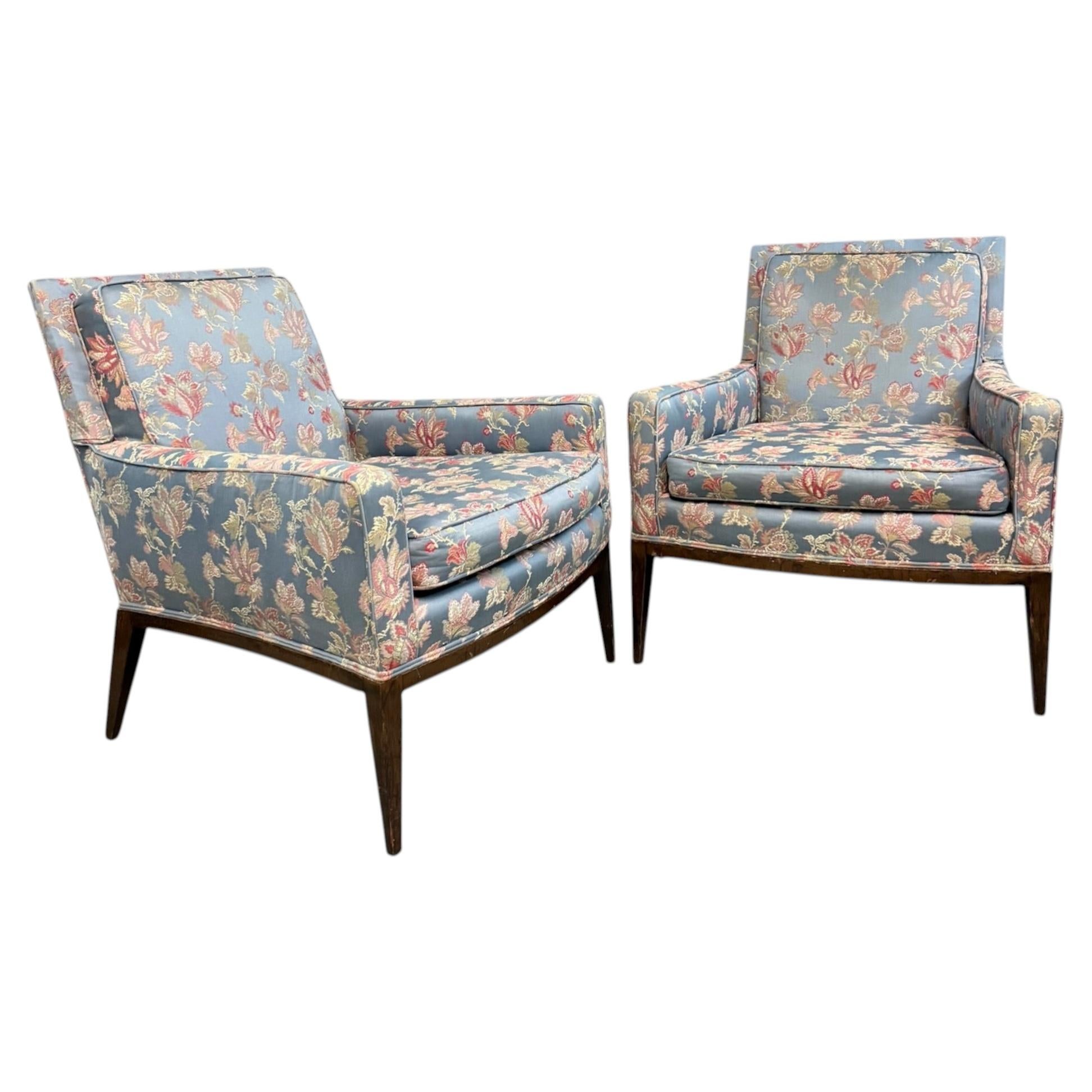 Pair of Walnut Framed Lounge Chairs by Harvey Probber Mid Century
