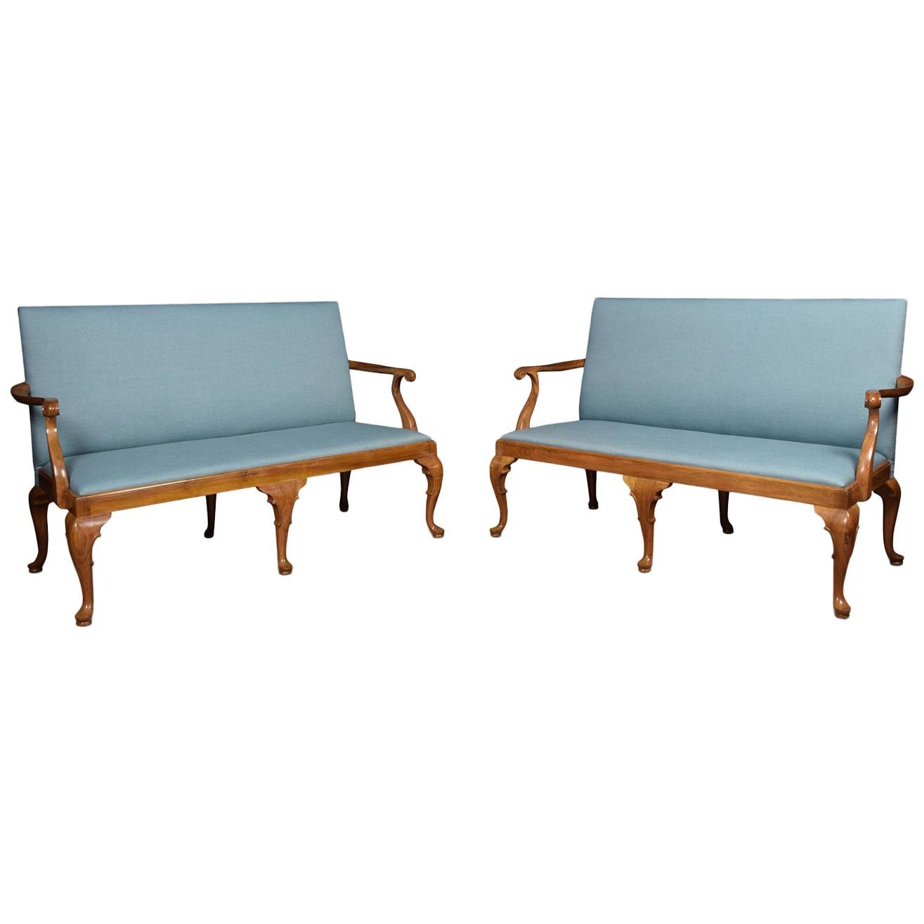 Pair of Walnut Framed Queen Anne Style Settees