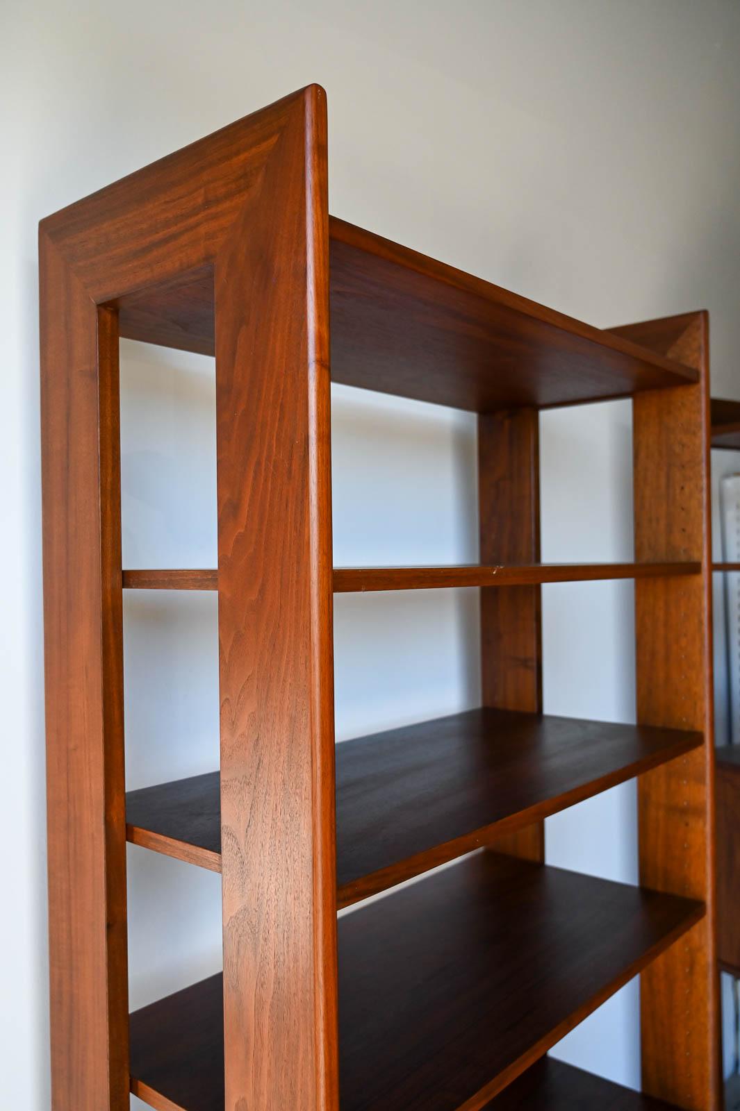 Pair of Walnut Free Standing Bookcases with Bar/Desk, ca. 1970 5