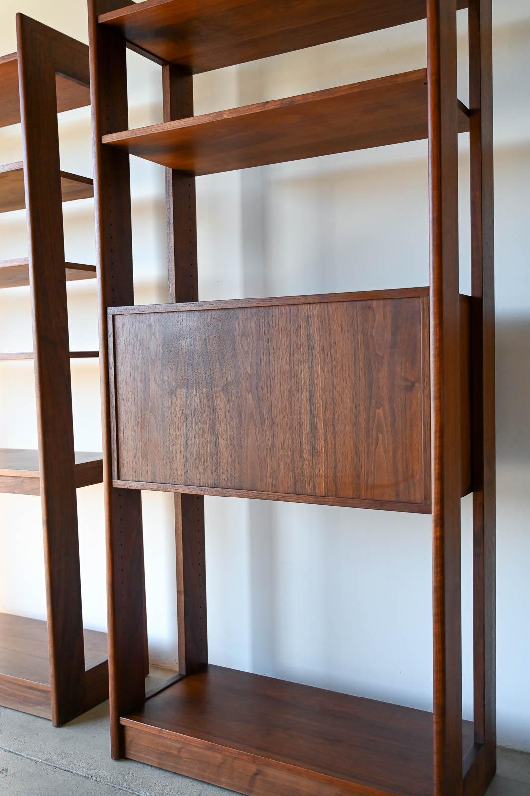 Pair of Walnut Free Standing Bookcases with Bar/Desk, ca. 1970 7
