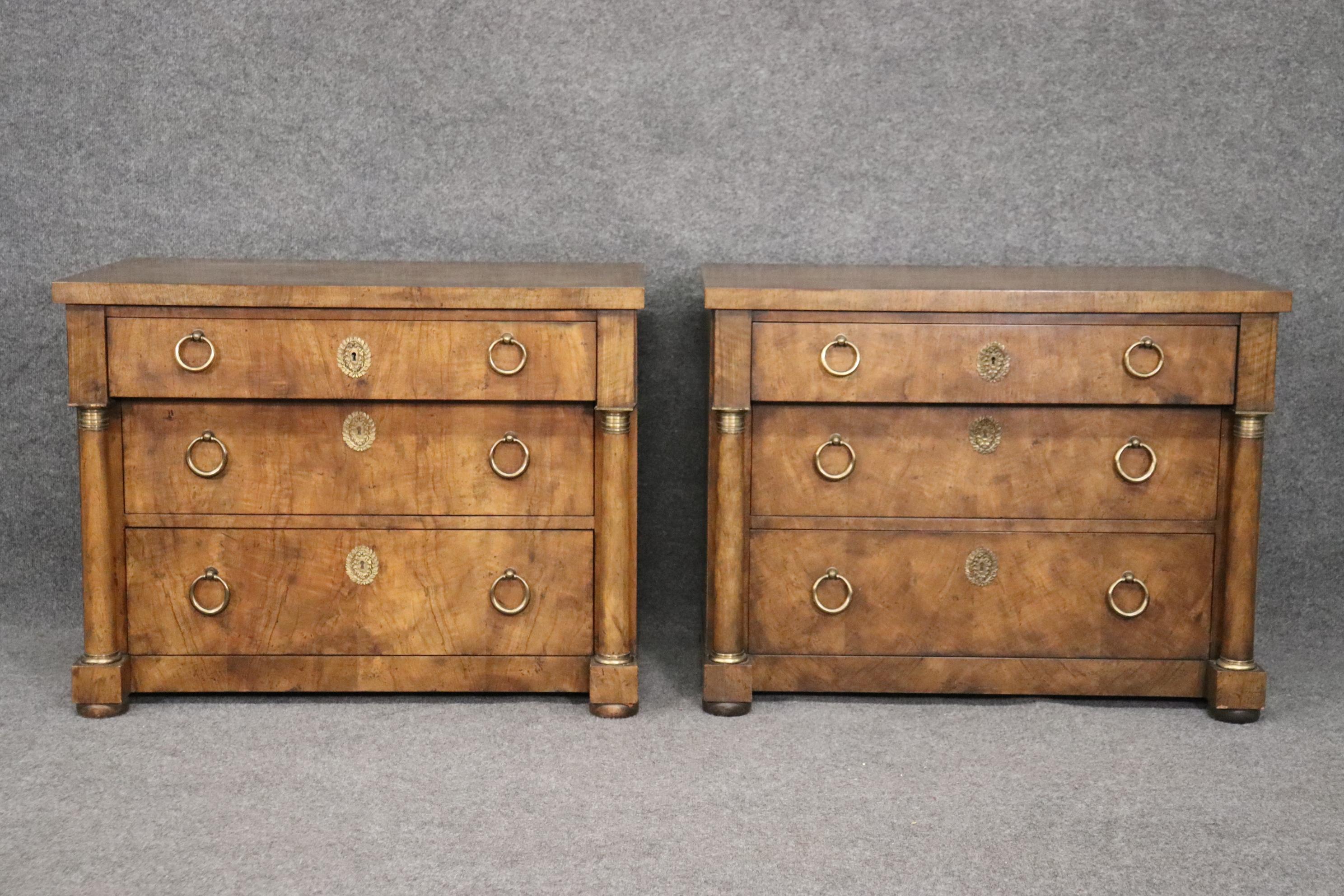 American Pair of Walnut French Empire Style Baker Commodes Nightstands circa 1950