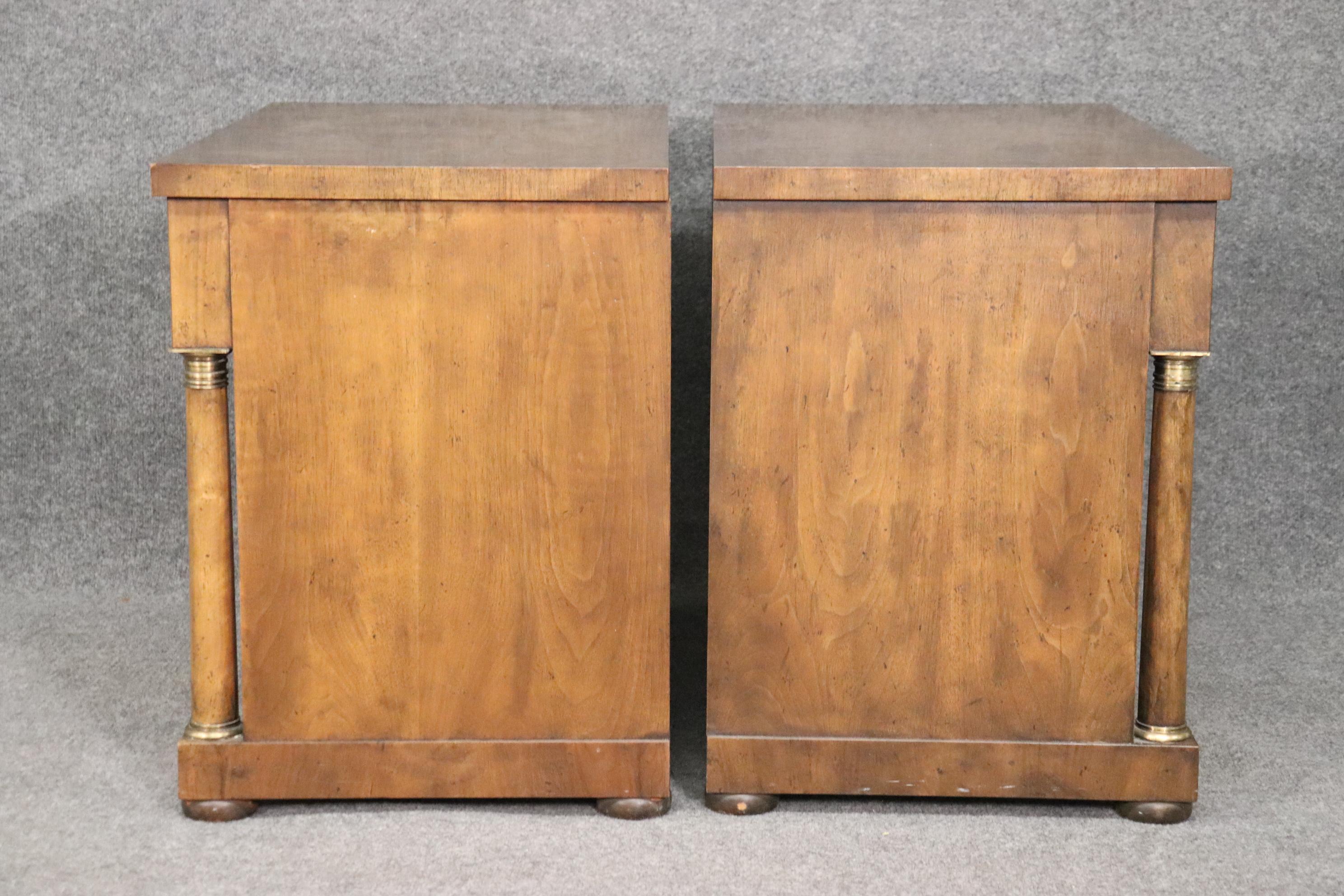 Mid-20th Century Pair of Walnut French Empire Style Baker Commodes Nightstands circa 1950