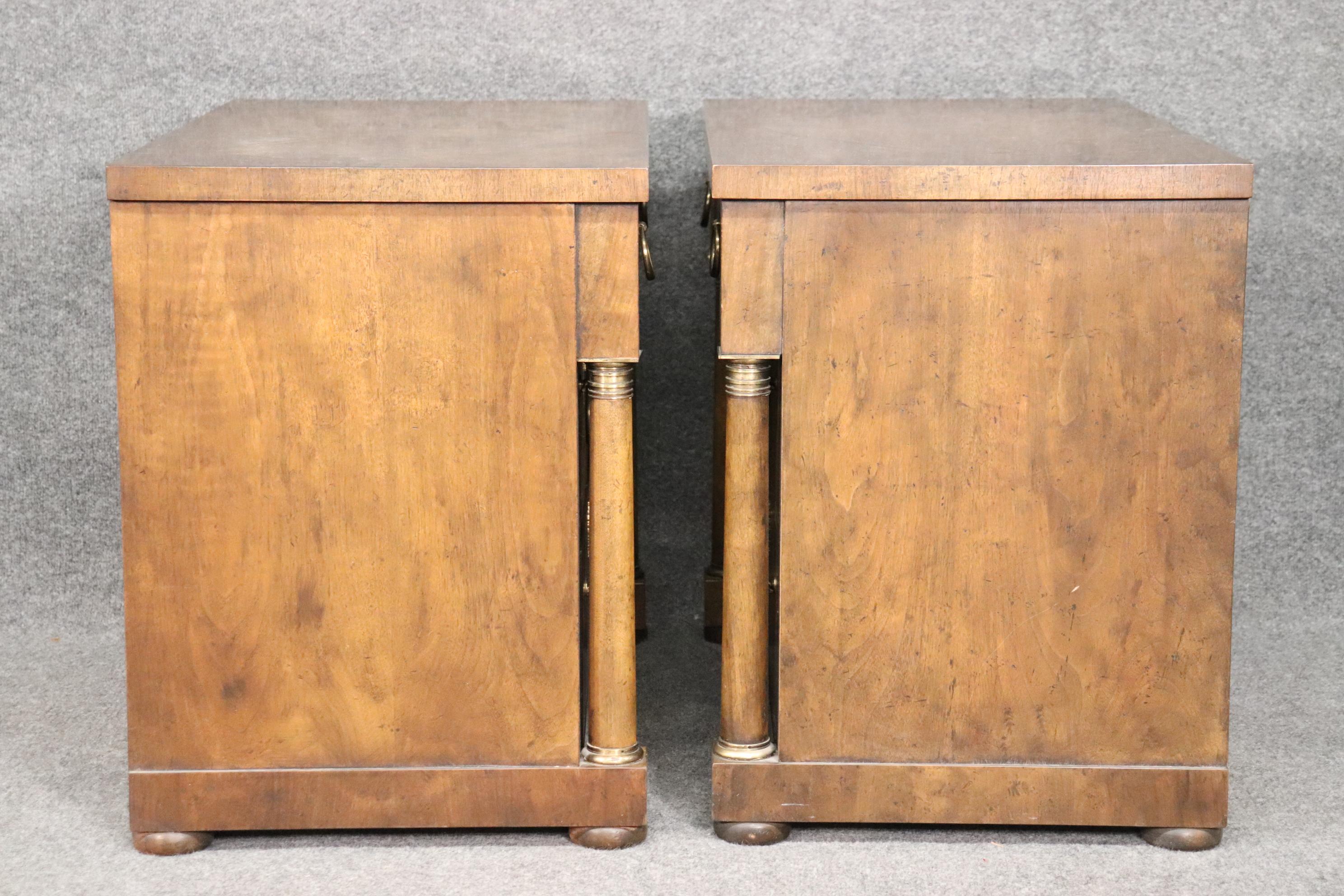 Pair of Walnut French Empire Style Baker Commodes Nightstands circa 1950 2