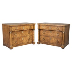 Pair of Walnut French Empire Style Baker Commodes Nightstands circa 1950