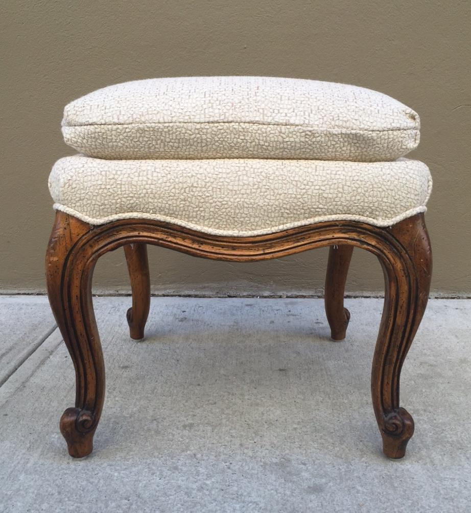 Linen Pair of Walnut French Napoleon III Style Stools For Sale