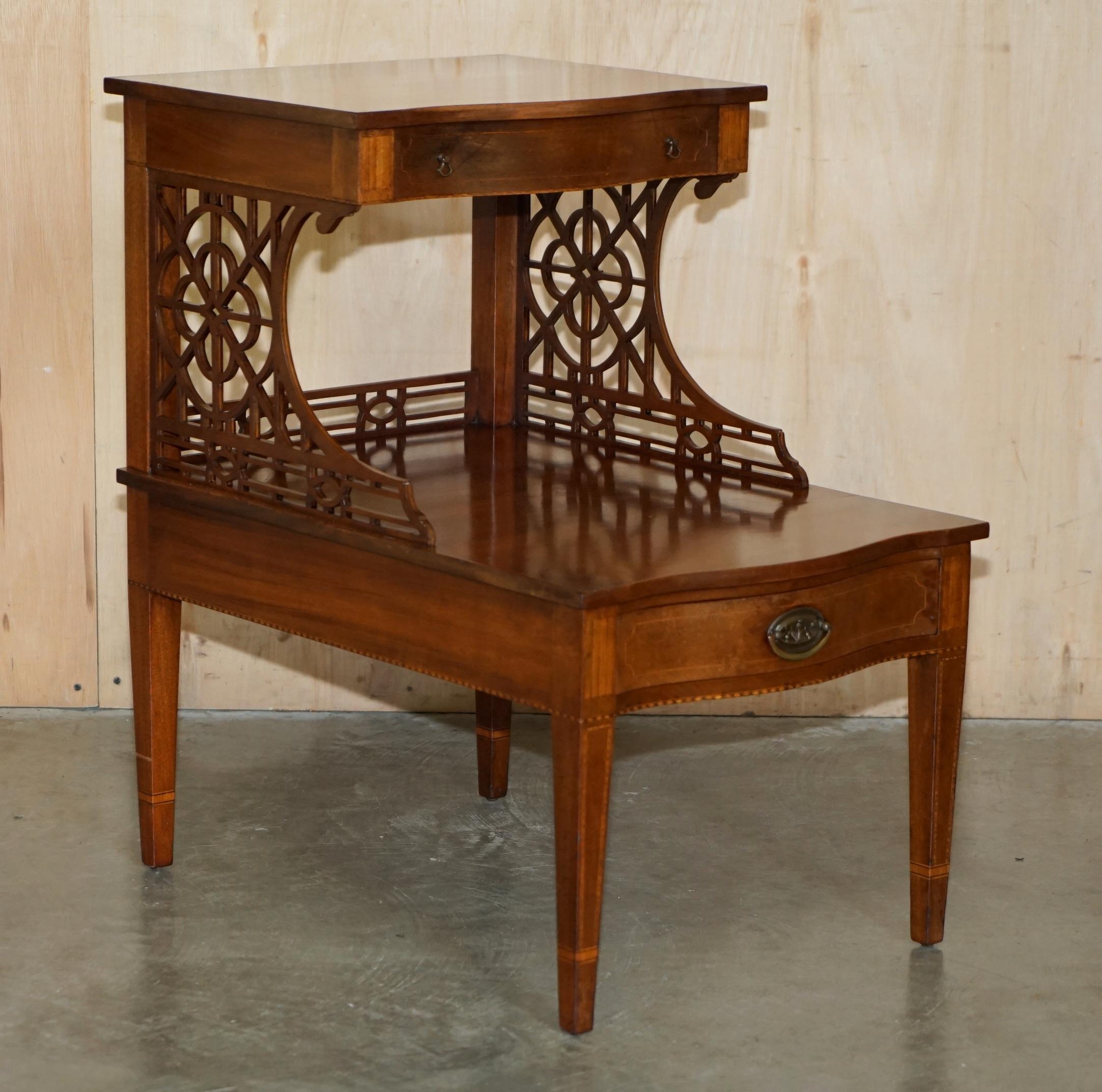 Royal House Antiques

Royal House Antiques is delighted to offer for sale this stunning pair of super rare, Thomas Chippendale Fret Work carved side end tables with sublime, Sheraton Revival style inlay

Please note the delivery fee listed is just a