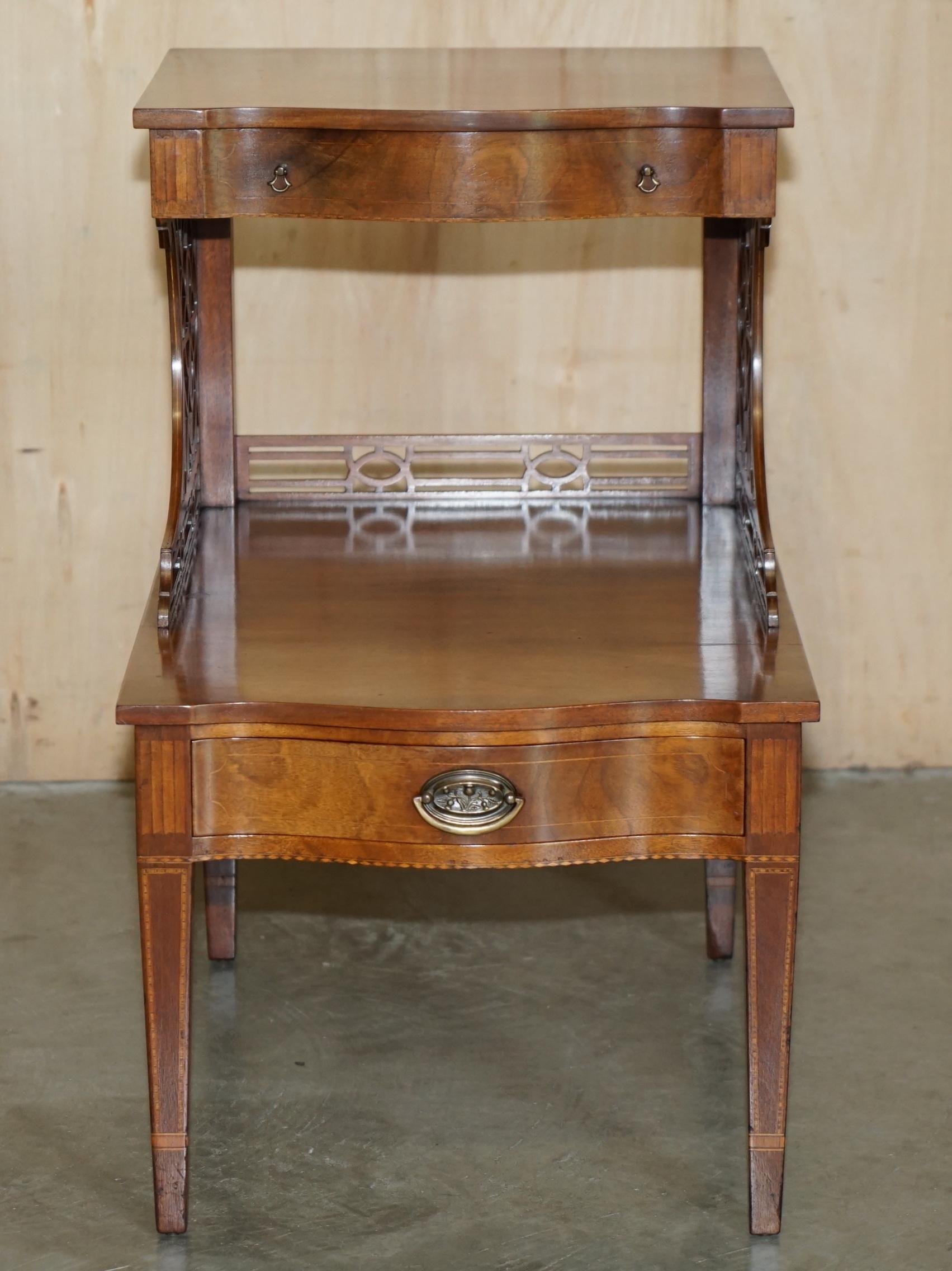 Sheraton PAIR OF WALNUT FRET WORK CARVED THOMAS CHIPPENDALE SHERATON REVIVAL SIDE TABLEs For Sale