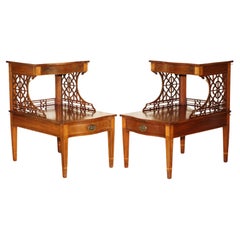 Vintage PAIR OF WALNUT FRET WORK CARVED THOMAS CHIPPENDALE SHERATON REVIVAL SIDE TABLEs