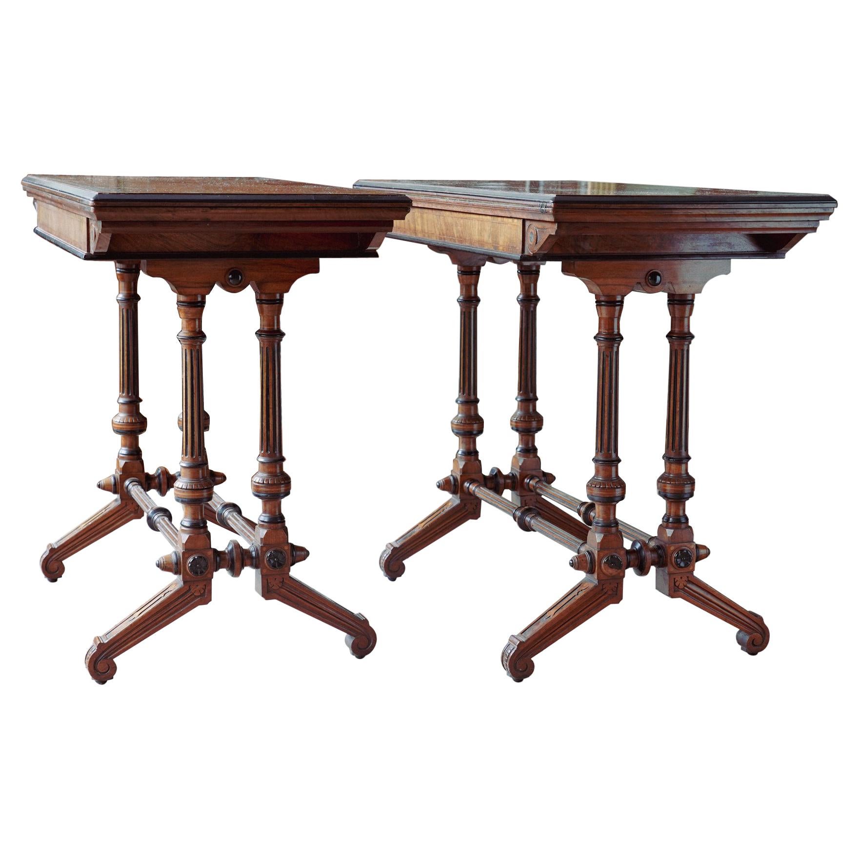 Pair of Walnut Gaming Tables by Lamb of Manchester