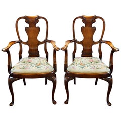 Pair of Walnut George I Style Armchairs