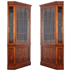 Pair of Walnut Georgian Revival Corner Cabinets