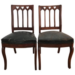 Pair of Walnut Gothic Revival Hall Chairs