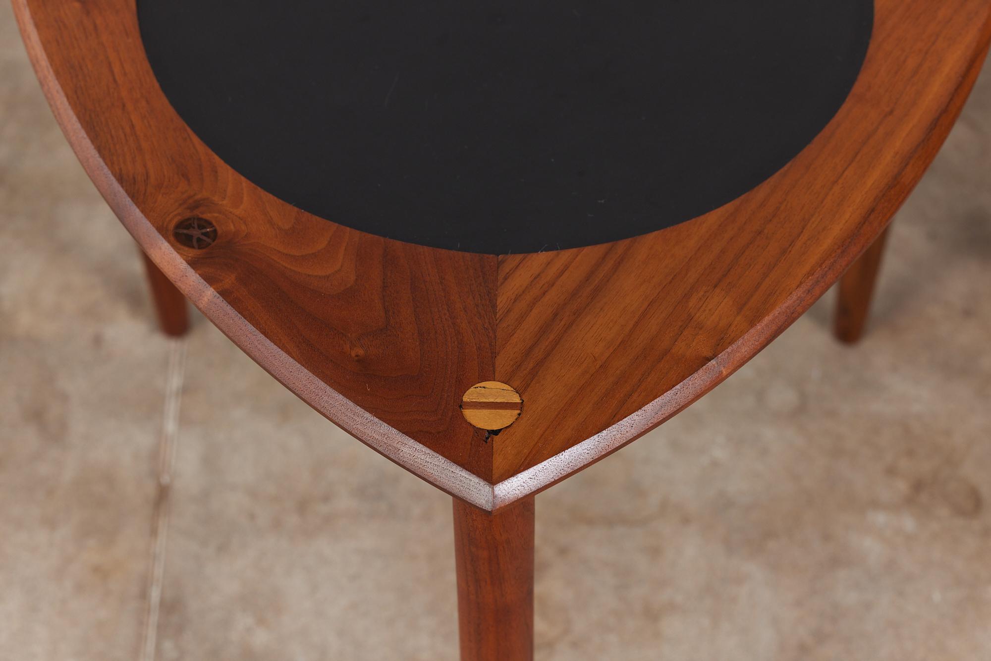 Pair of Walnut “Guitar Pick” Side Tables with Laminate Inlay 8