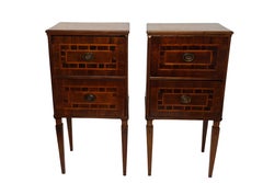 Pair of Walnut Inlaid Comodini, Italian 18th Century