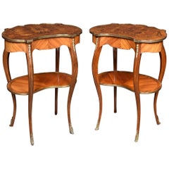 Pair of Walnut Inlaid Kidney Shaped Side Tables