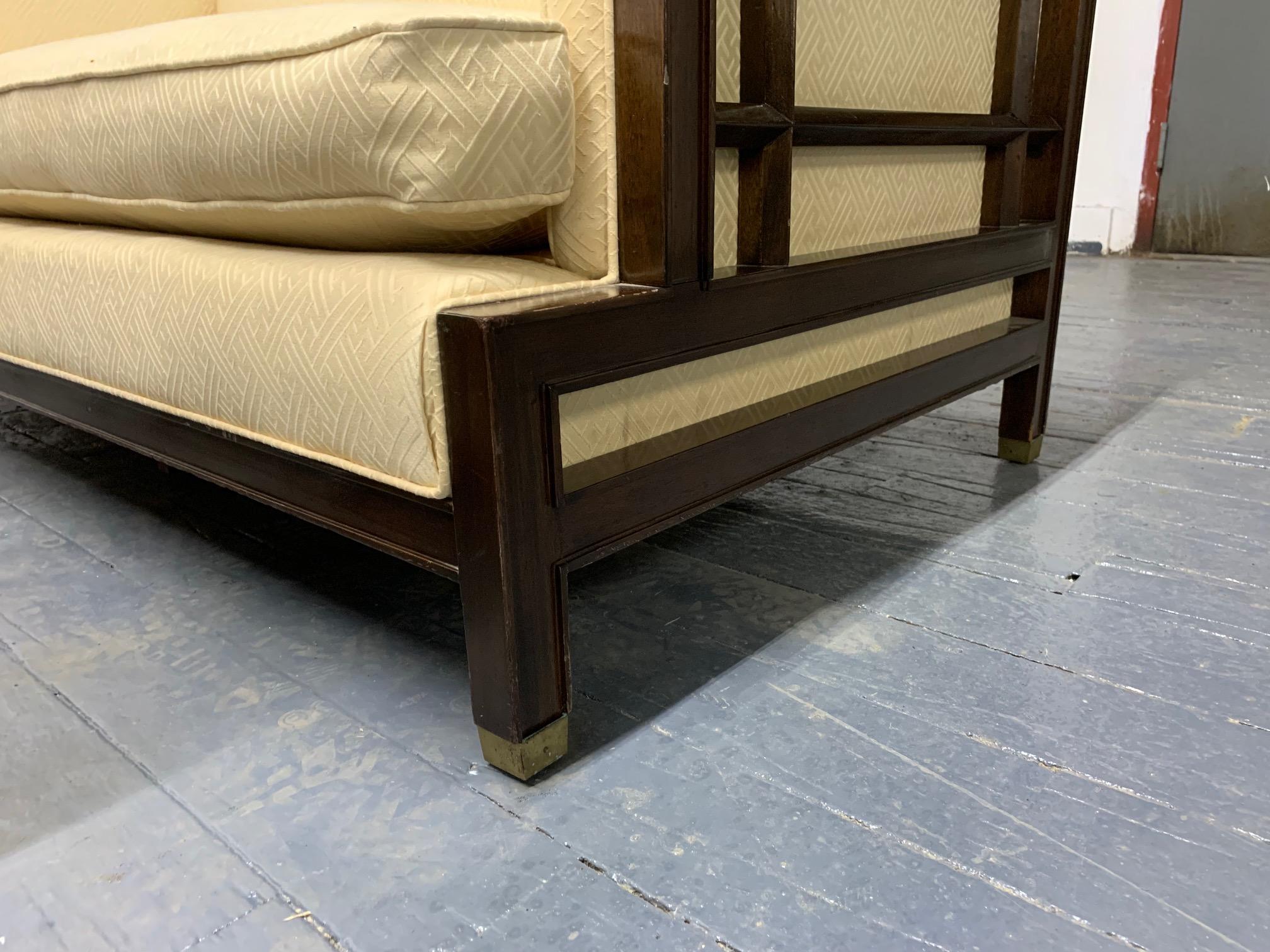 Pair of Walnut James Mont Sofas For Sale 1
