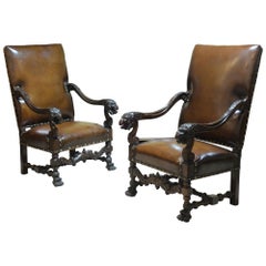 Pair of Walnut Lois xiii Style Throne Chairs