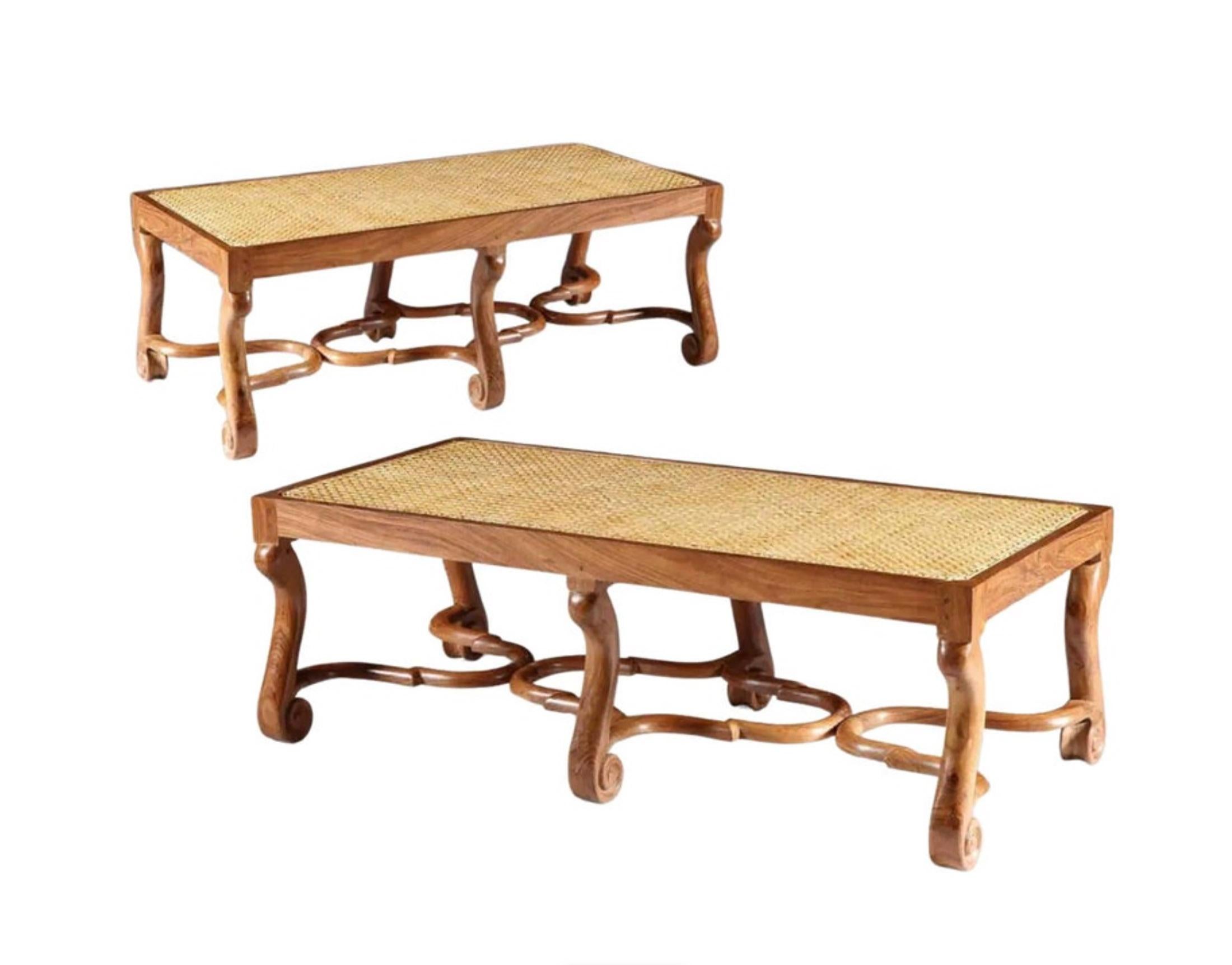 English Pair of Walnut Long Caned Benches, 20th Century For Sale