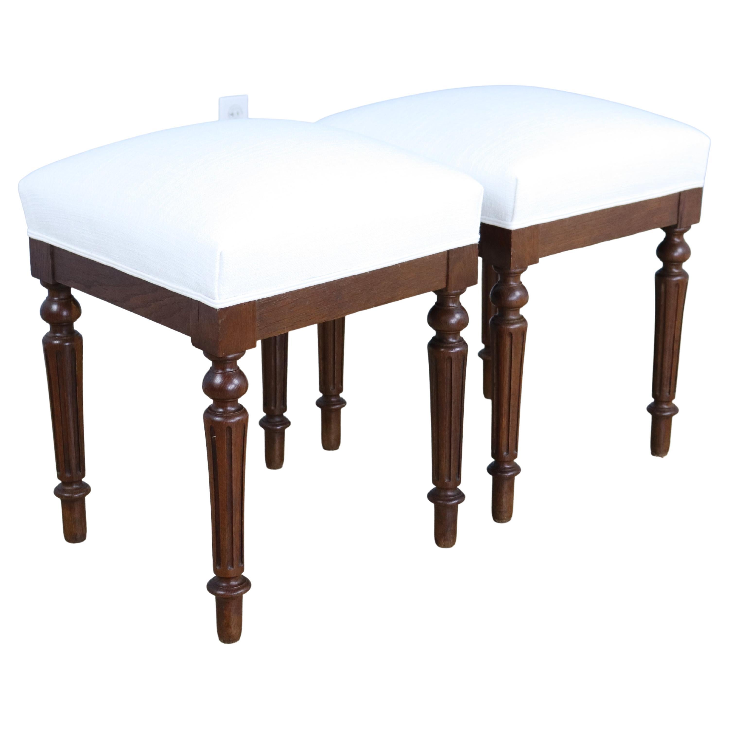 Pair of Walnut Louis Philippe Stools, Newly Upholstered For Sale