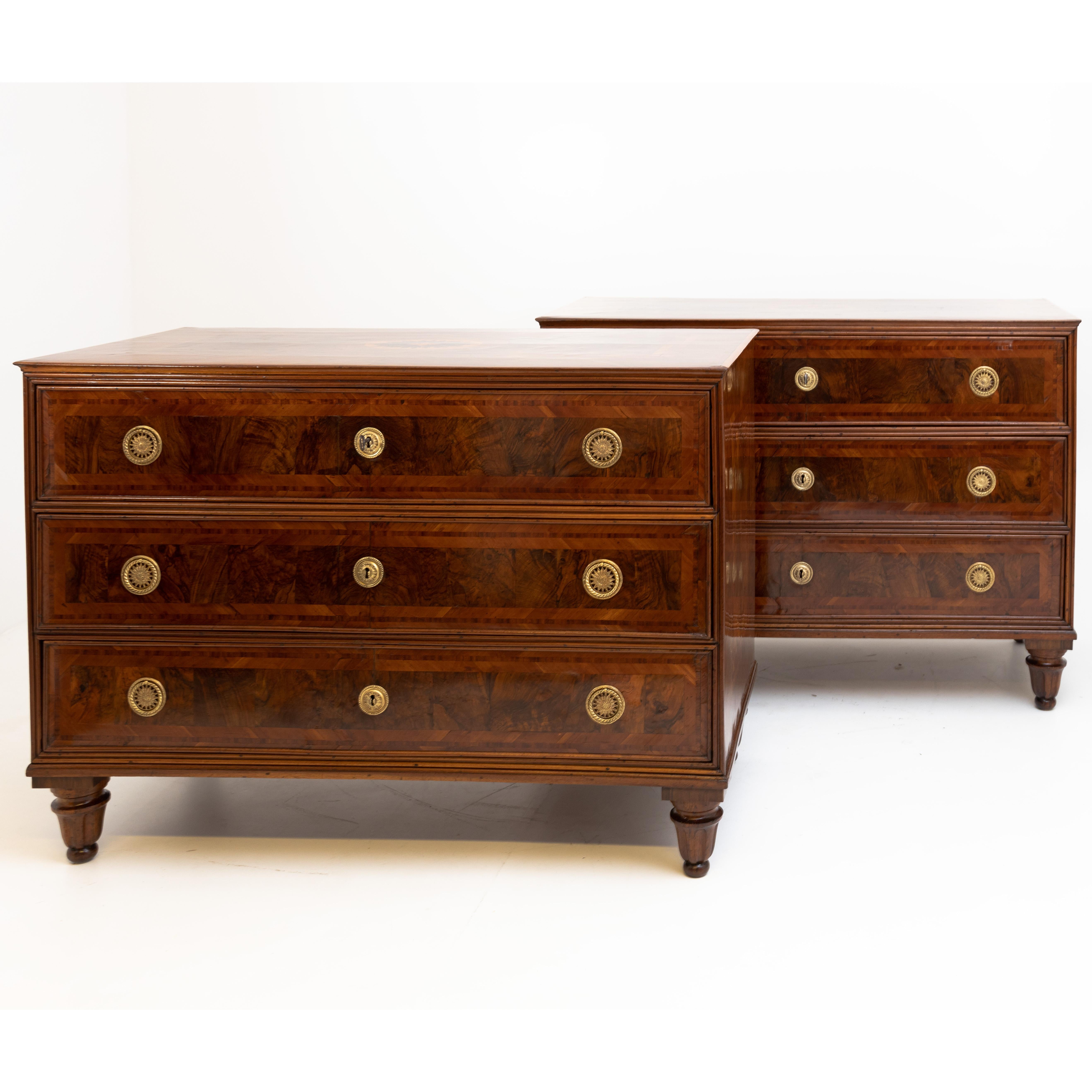 European Pair of Walnut Louis Seize Chests of Drawers, Late 18th Century