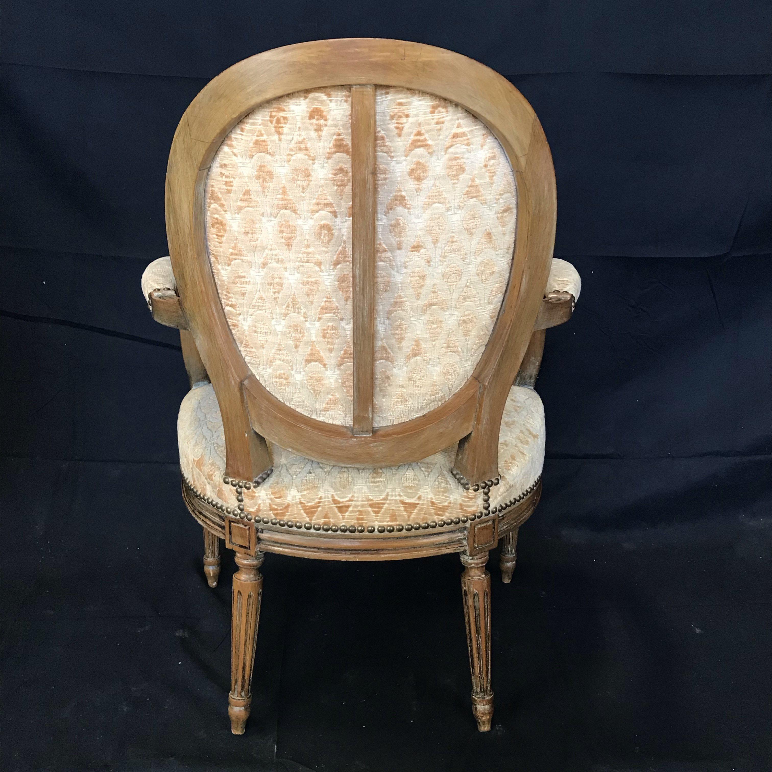 French Pair of Walnut Louis XVI Armchairs or Fauteuils For Sale