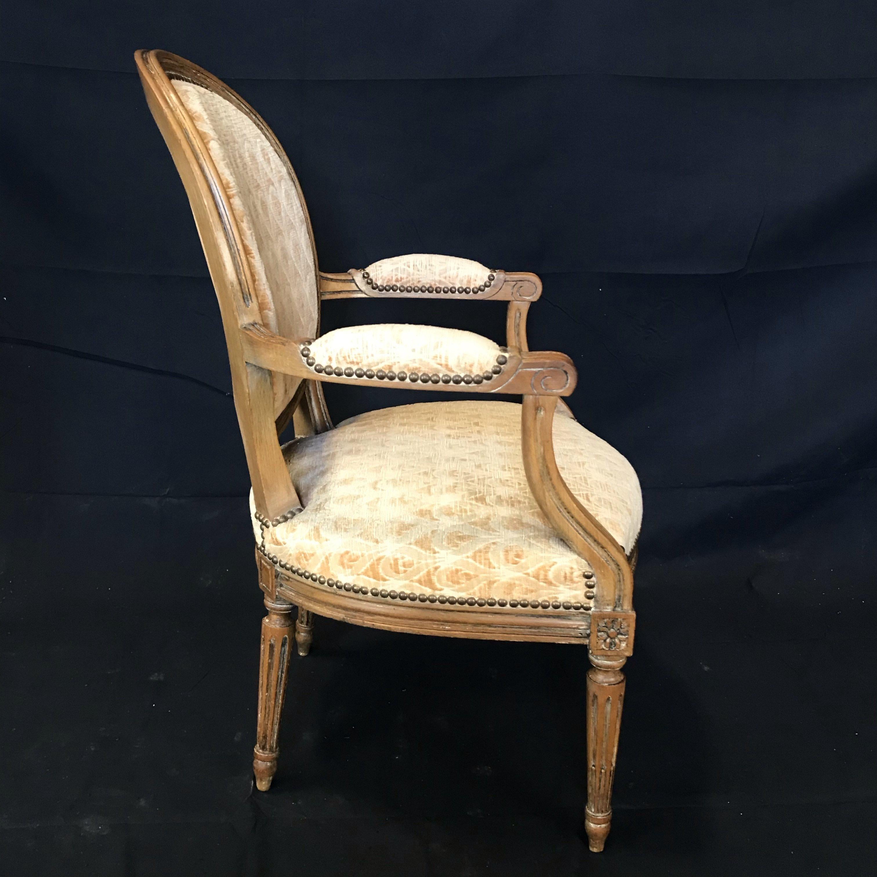 Pair of Walnut Louis XVI Armchairs or Fauteuils For Sale 1