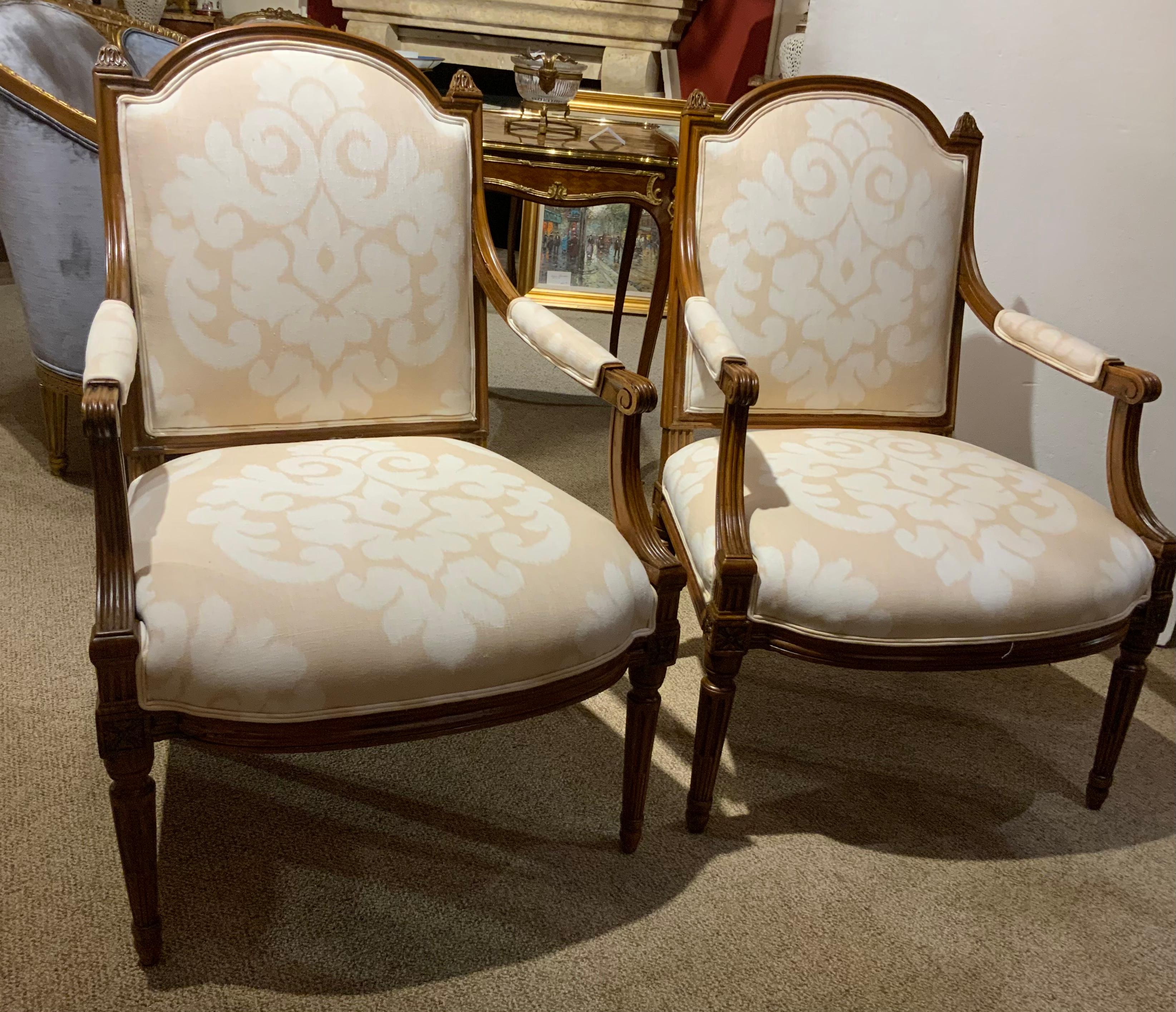 Pair of Walnut Louis XVI—Style Arm Chairs 19th Century with Domed Back For Sale 2