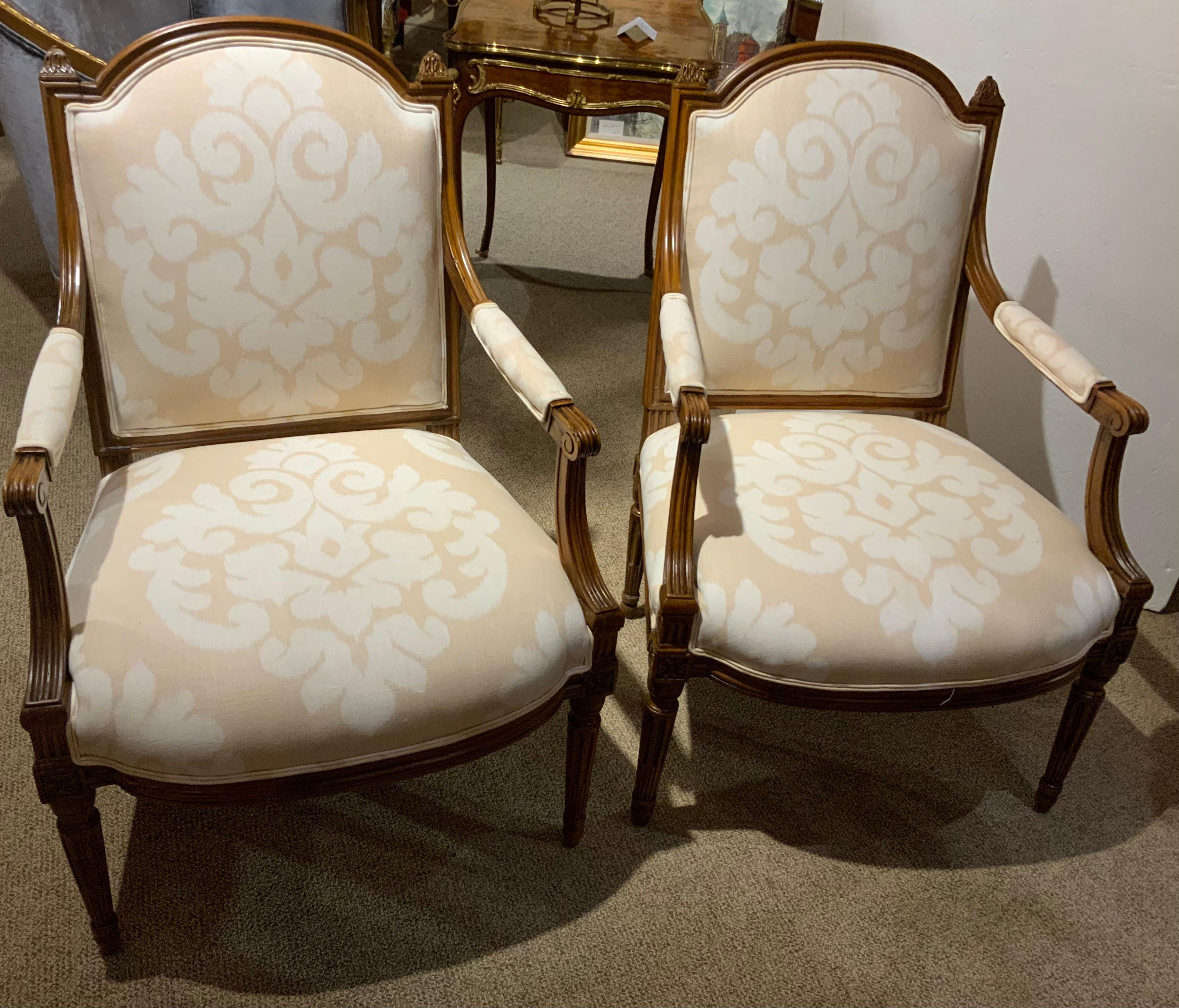 Pair of Walnut Louis XVI—Style Arm Chairs 19th Century with Domed Back For Sale 3