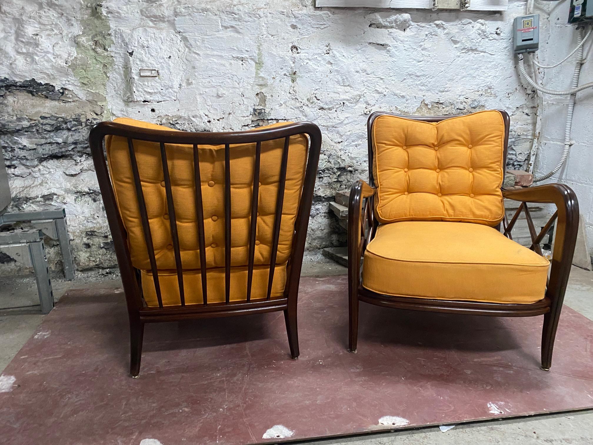 Pair of Walnut Lounge Chairs by Paolo Buffa 1