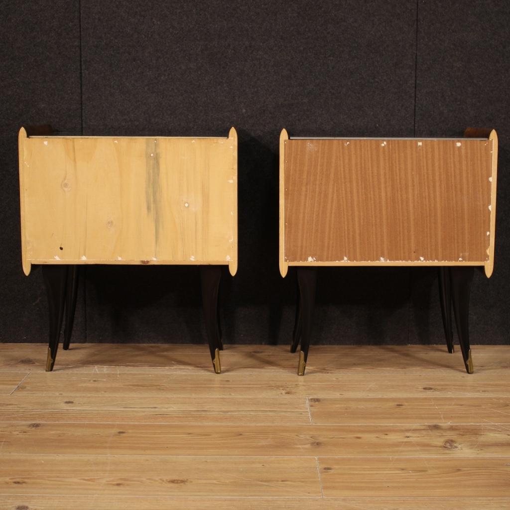 Pair of Walnut, Mahogany and Ebonized Wood Design Italian Nightstands, 1970 In Good Condition In Vicoforte, Piedmont