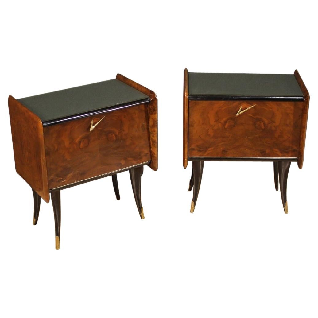 Pair of Walnut, Mahogany and Ebonized Wood Design Italian Nightstands, 1970