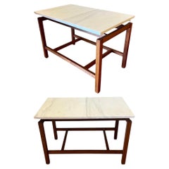 Pair of Walnut & Marble Mid Century tables by Jens Risom