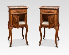 Pair of Walnut Marble Top Bedside Cabinets