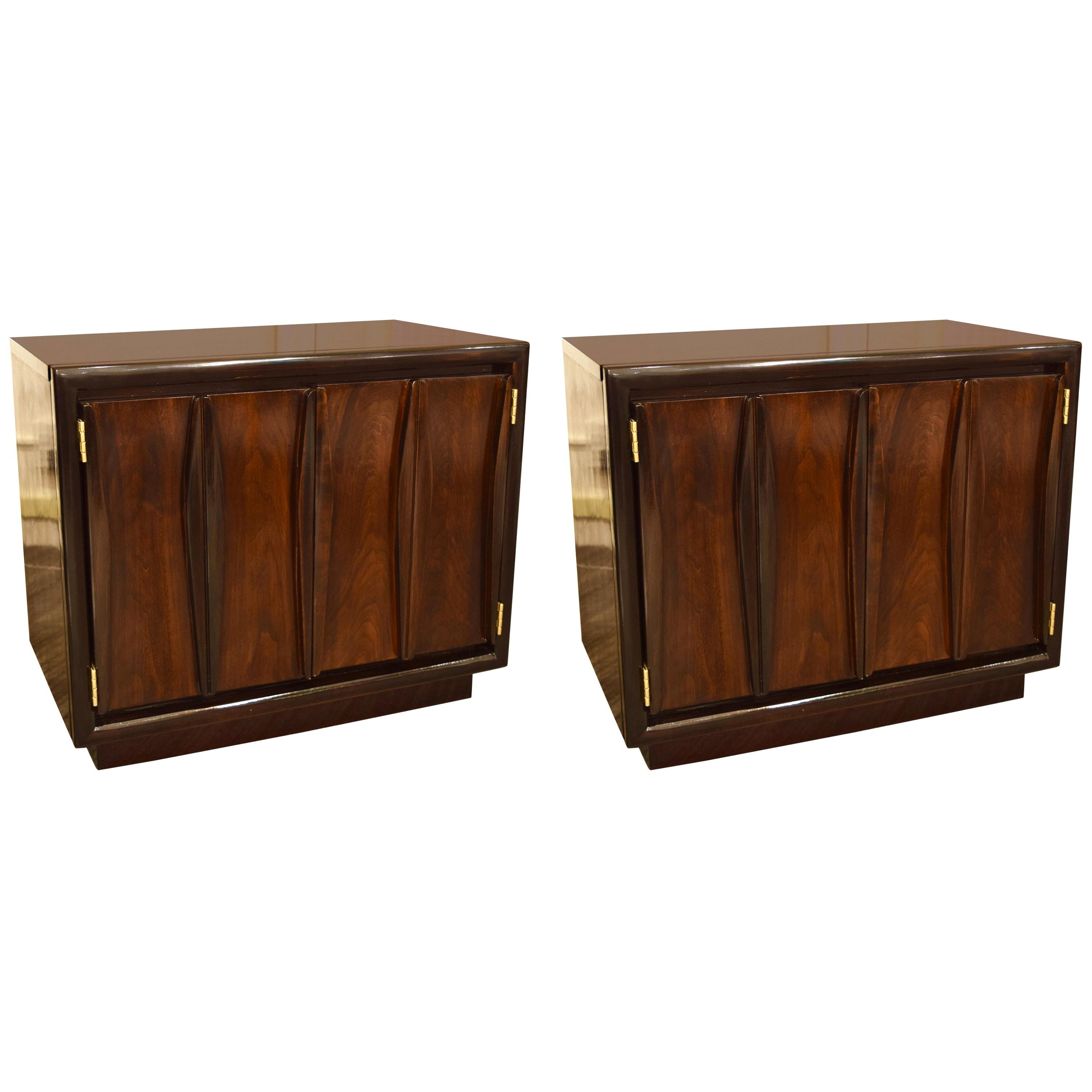 Pair of Walnut Harvey Prober Style Midcentury End Tables For Sale