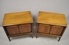 Pair of Walnut Mid-Century Modern 2-Door Bedside Cabinet Nightstands by Rubins