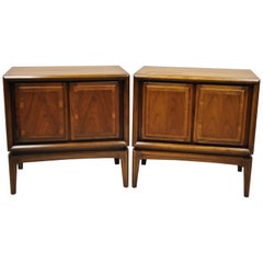 Pair of Walnut Mid-Century Modern 2-Door Bedside Cabinet Nightstands by Rubins
