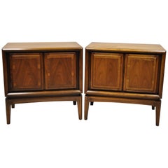 Pair of Walnut Mid-Century Modern 2-Door Bedside Cabinet Nightstands by Rubins
