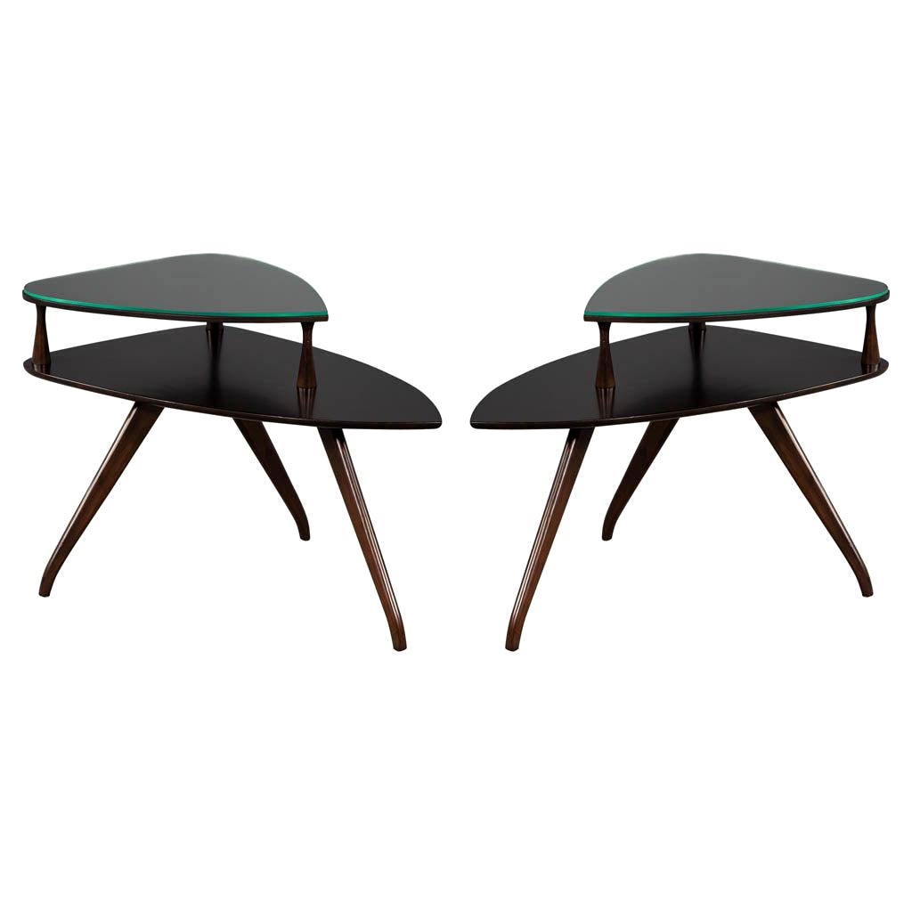 Pair of Walnut Mid-Century Modern Torpedo End Tables