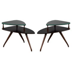 Pair of Walnut Mid-Century Modern Torpedo End Tables