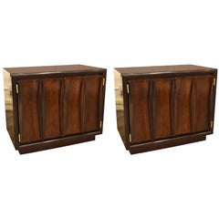 Vintage Pair of Walnut Midcentury Two-Door End Tables