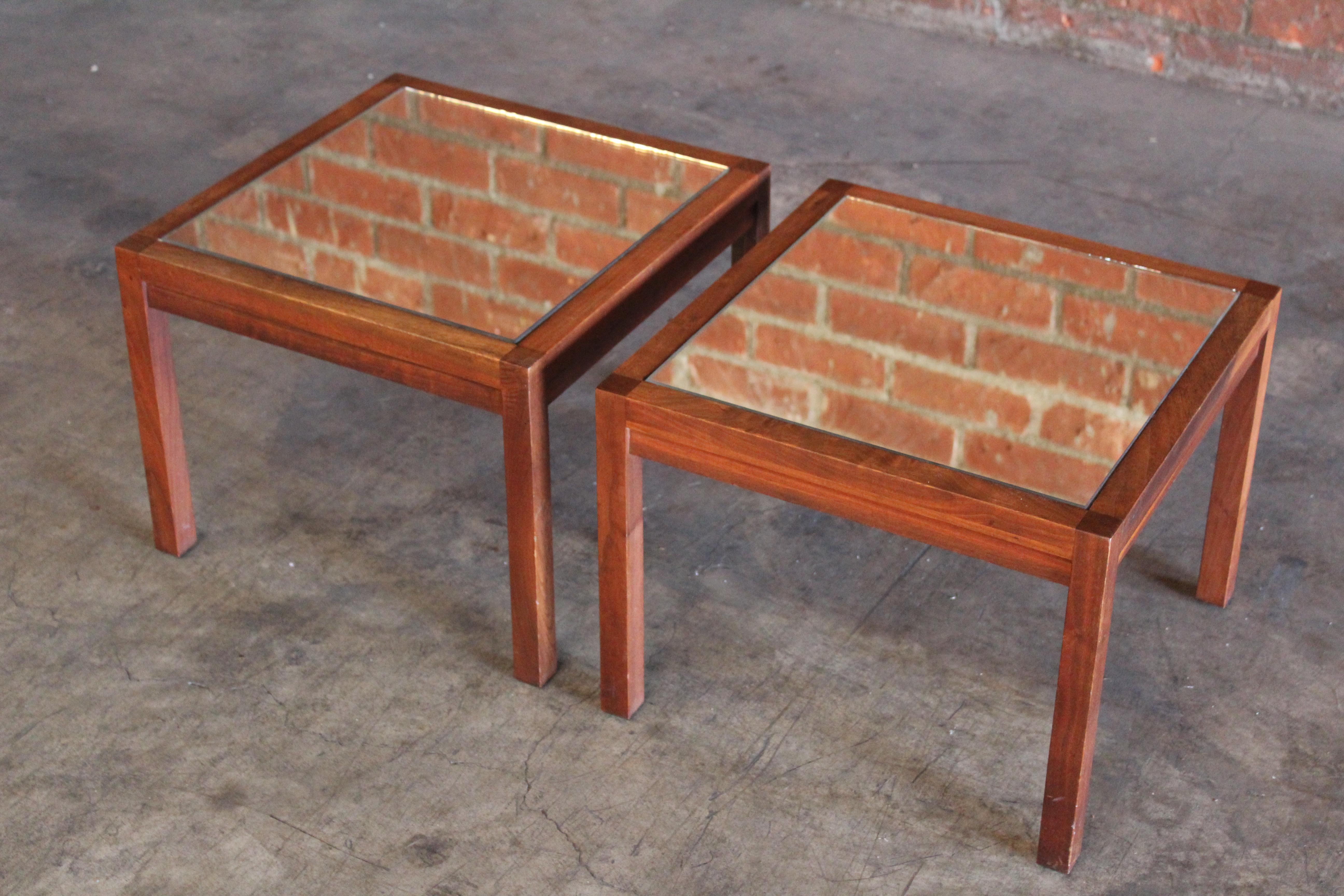 Pair of Walnut Mirrored Side Tables, 1960s For Sale 5